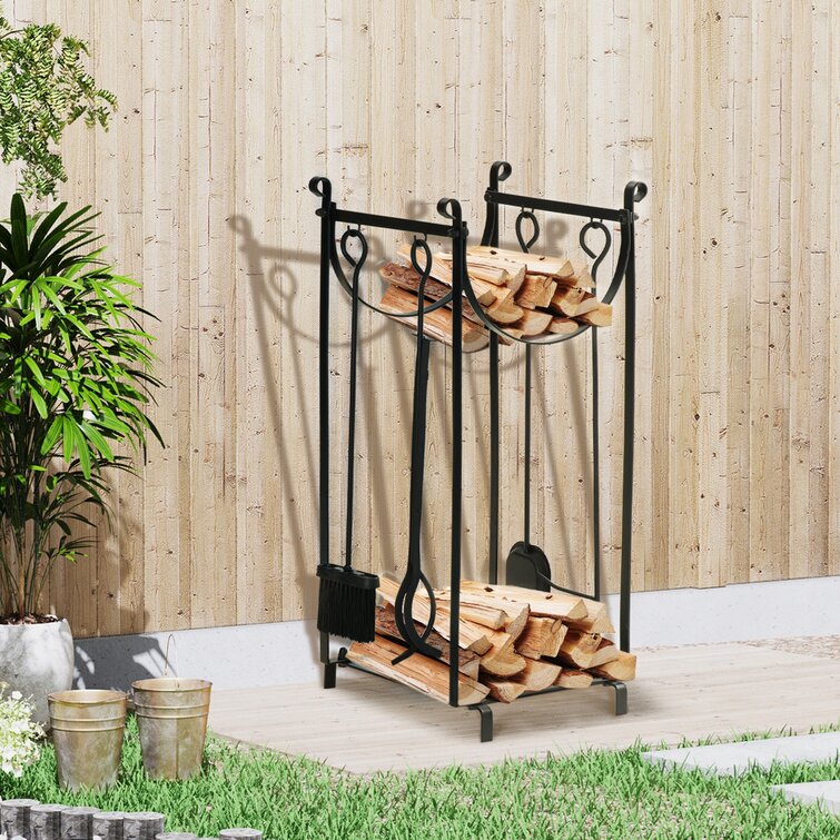 Fireplace log best sale holder with tools